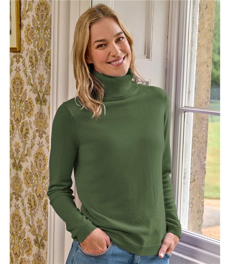 Cashmere and Merino Fitted Polo Neck Knitted Jumper
