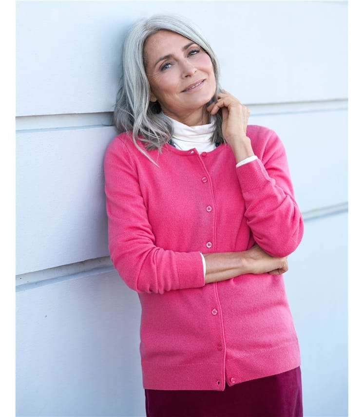 Strickjacke mit Rundhalsausschnitt aus Merino- und Kaschmirwolle für Damen