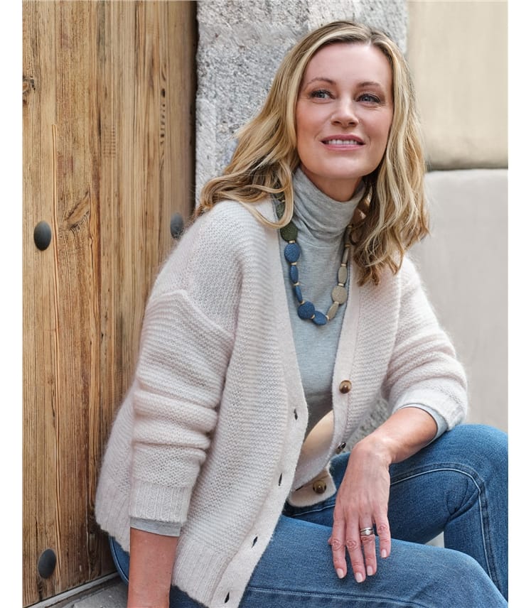 Oversized Scarf Beige, Light Brown and Off-White Wool and Mohair Blend