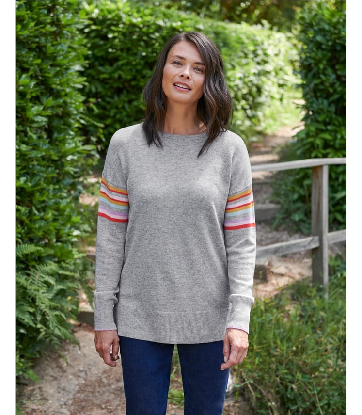 Boat Neck Sweater With Stripe Sleeve