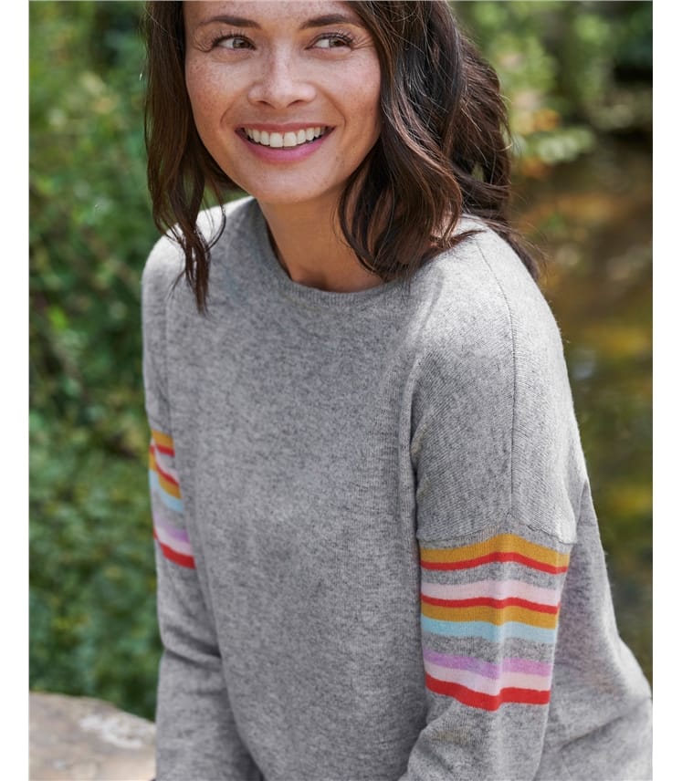 Boat Neck Jumper With Stripe Sleeve