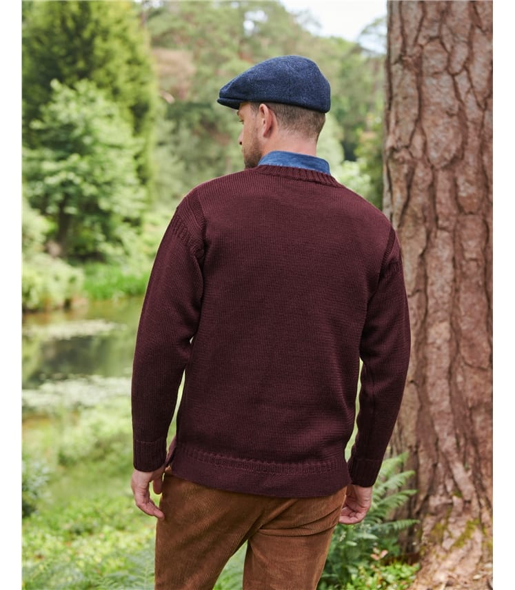 Dark Plum | 100% Pure Wool Knitted Guernsey Sweater | WoolOvers US