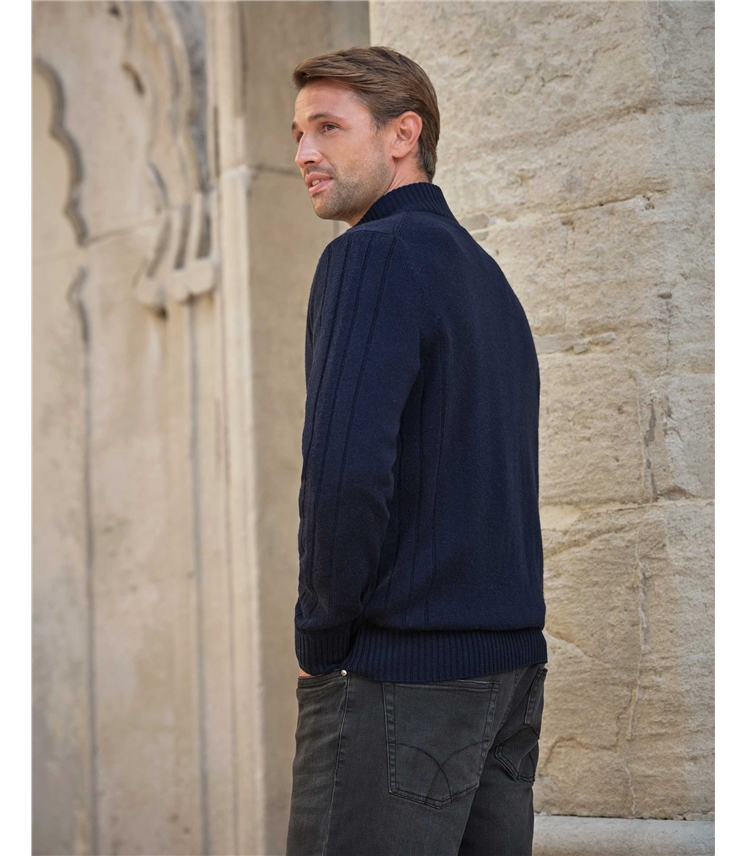 Wool Cashmere Ribbed Zip Through