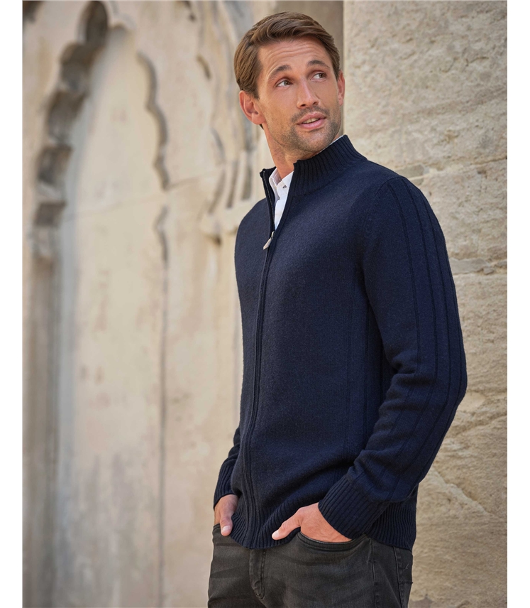 Wool Cashmere Ribbed Zip Through