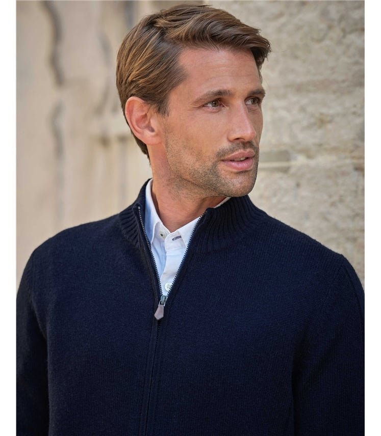 Wool Cashmere Ribbed Zip Through