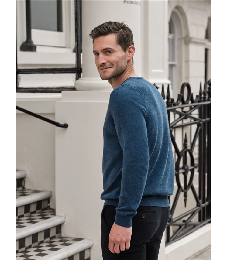 Scottish Teal | Mens Cashmere Crew Sweater | WoolOvers UK