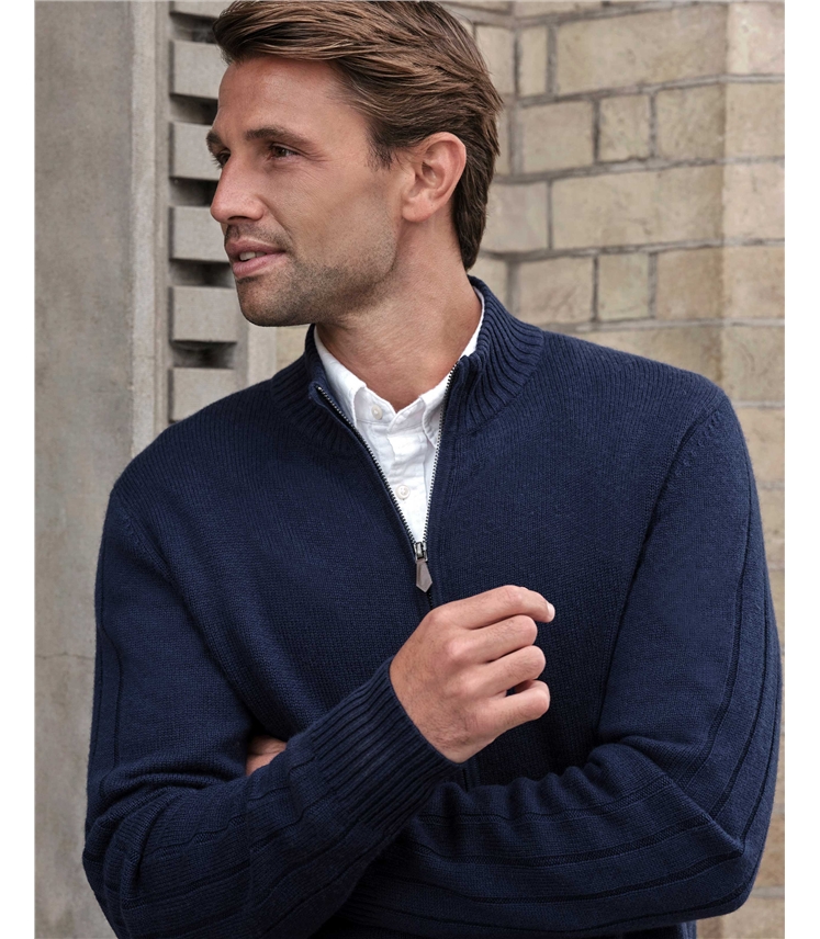 Wool Cashmere Ribbed Zip Through