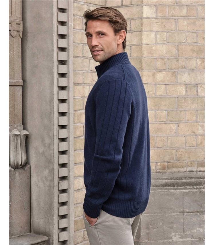 Wool Cashmere Ribbed Zip Through