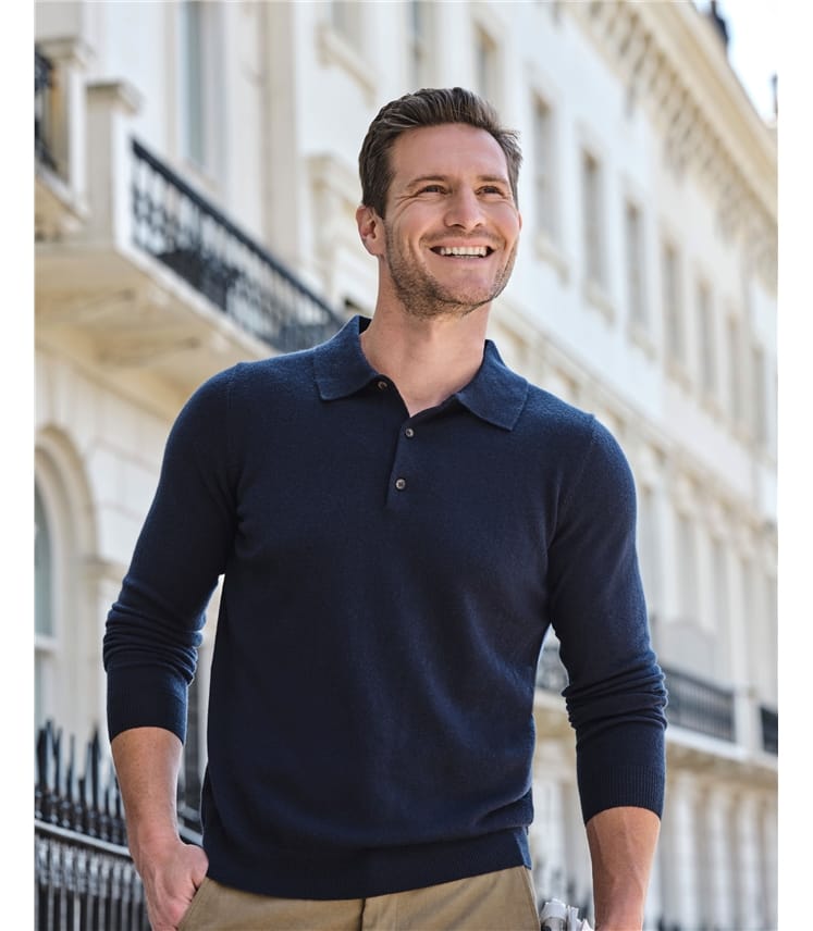 Navy | Cashmere Polo Shirt | WoolOvers US