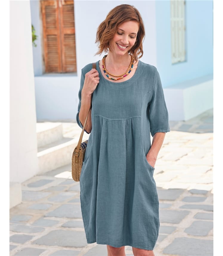 Womens Linen Pocket Tunic Dress