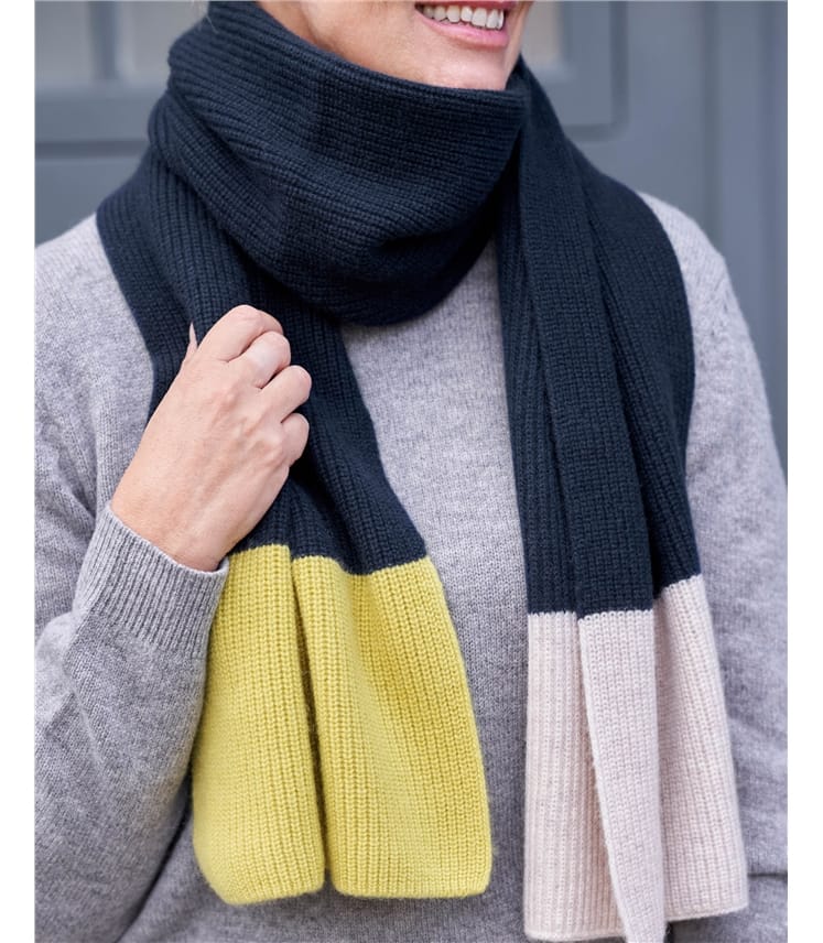 Navy Colourblock | Cashmere Colour Blocked Scarf | WoolOvers UK