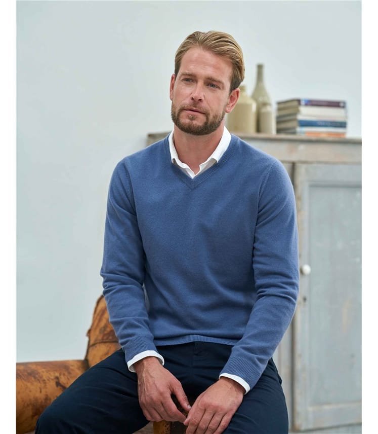 Herren Bekleidung Pullover und Strickware V-Ausschnitt Pullover Lodenfrey Cashmere-Pullover in Blau für Herren 