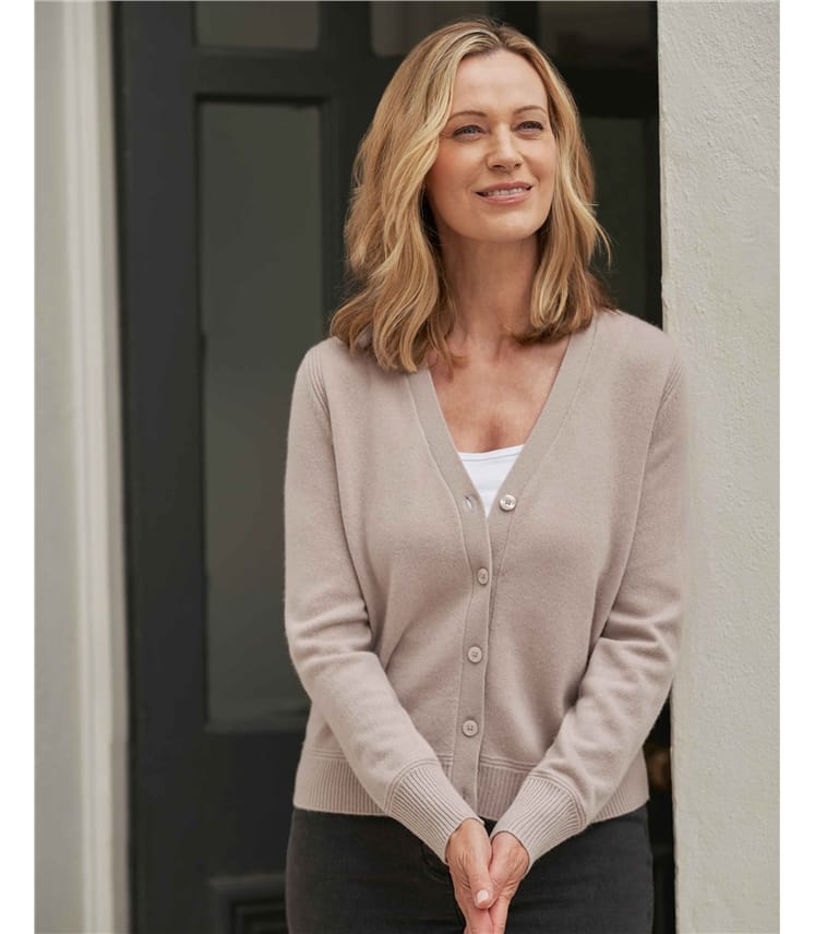 Fawn | Pure Cashmere Womens V Neck Cardigan | WoolOvers US
