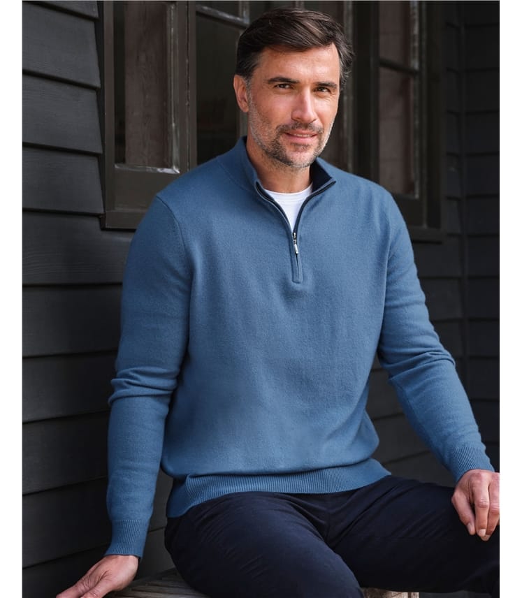 French Blue Pure Cashmere Pure Cashmere Zip Neck Jumper