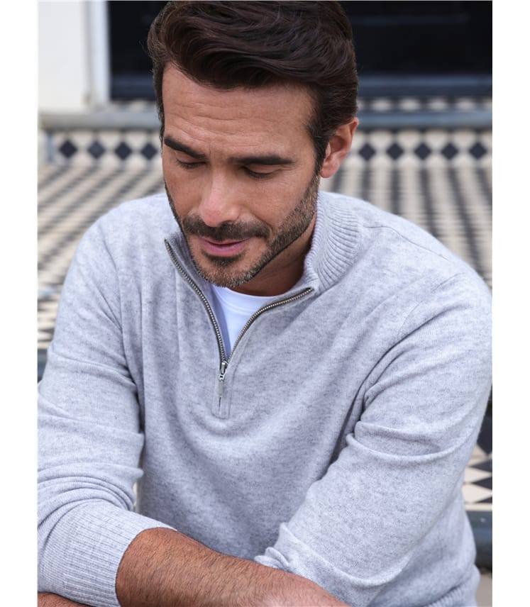 Heather Dove | Mens Cashmere Zip Neck Sweater | WoolOvers US