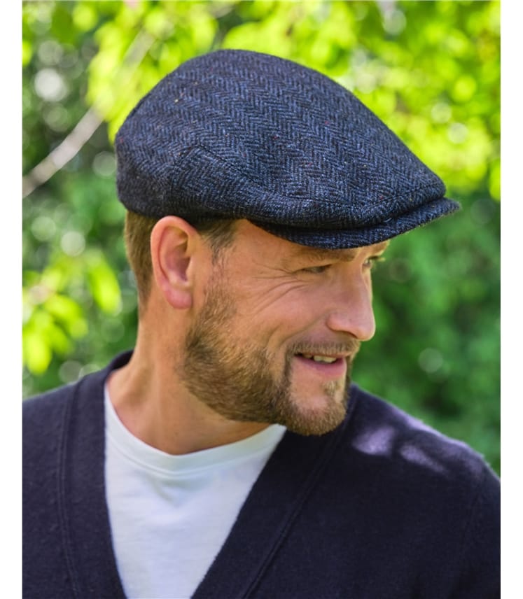 Navy Herringbone Mens Tweed Flat Cap WoolOvers UK