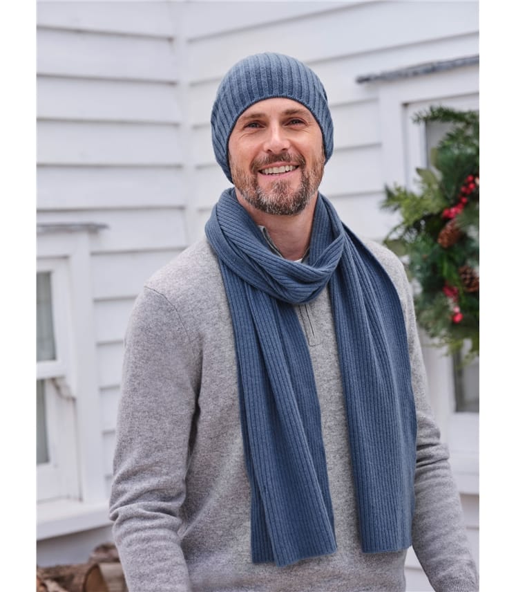 Mens Pure Cashmere Ribbed Scarf