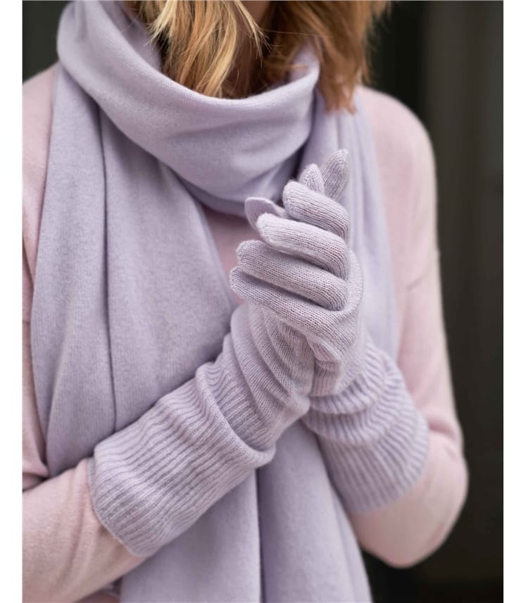 Womens Premium Pure Cashmere Long Rib Gloves