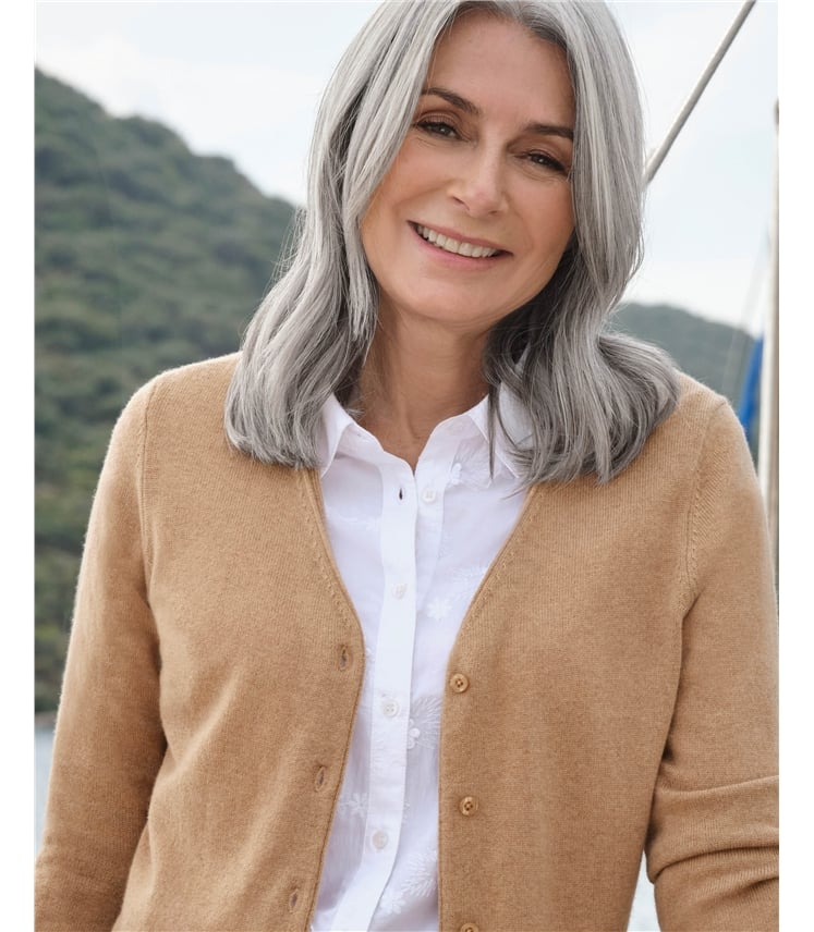 Strickjacke mit V-Ausschnitt aus Merino- und Kaschmirwolle für Damen