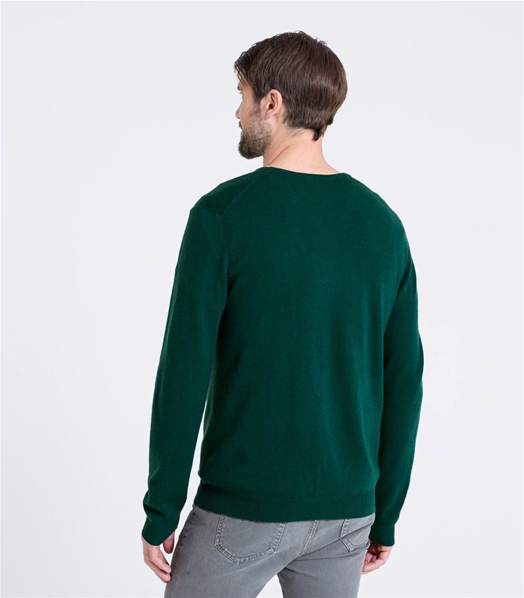 Bottle Green | Mens Cashmere & Merino V Neck Knitted Sweater | WoolOvers US