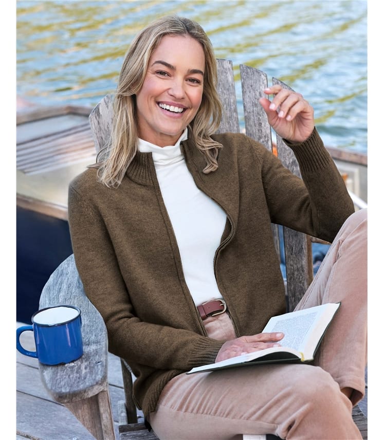 Strickjacke mit Reißverschluss aus Lammwolle für Damen
