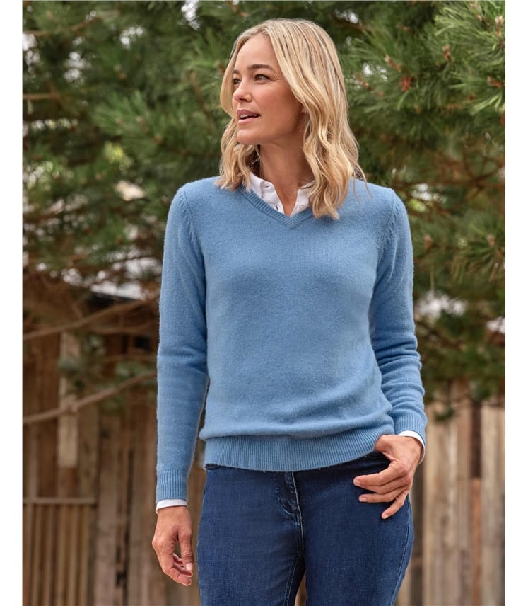 Pale blue v neck jumper ladies best sale