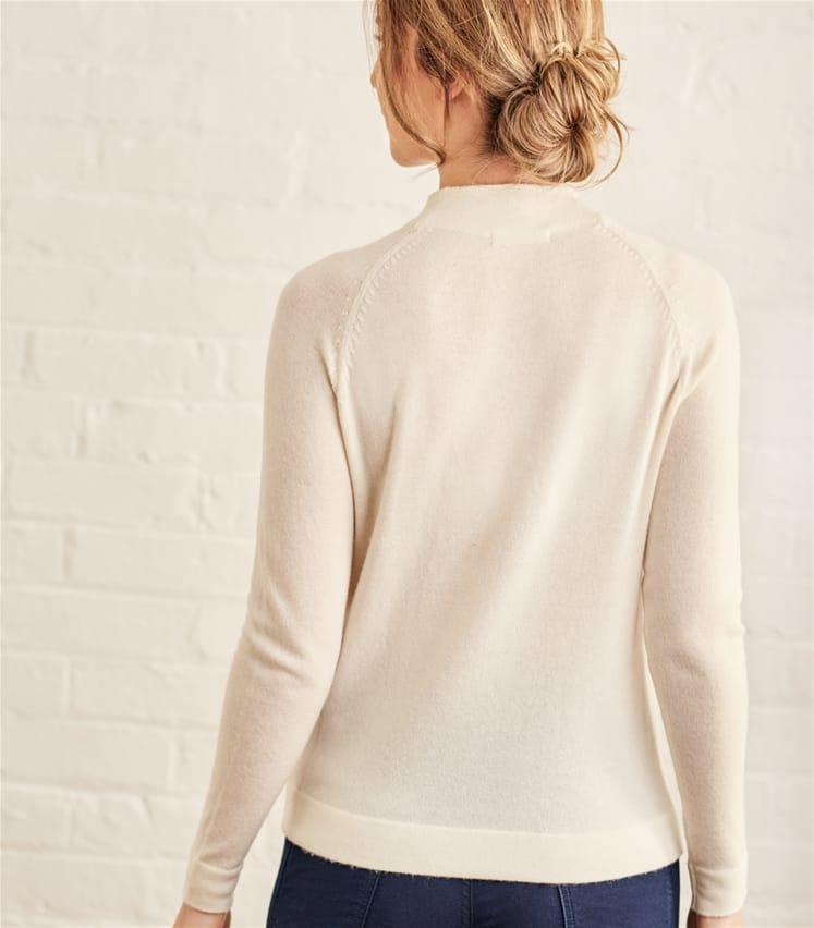 Cream Womens Cashmere & Merino Funnel Neck Pocket Detail Jumper