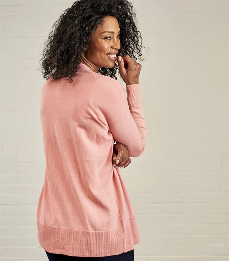 Ballet Pink Womens Cashmere & Cotton Edge to Edge Cardigan WoolOvers AU