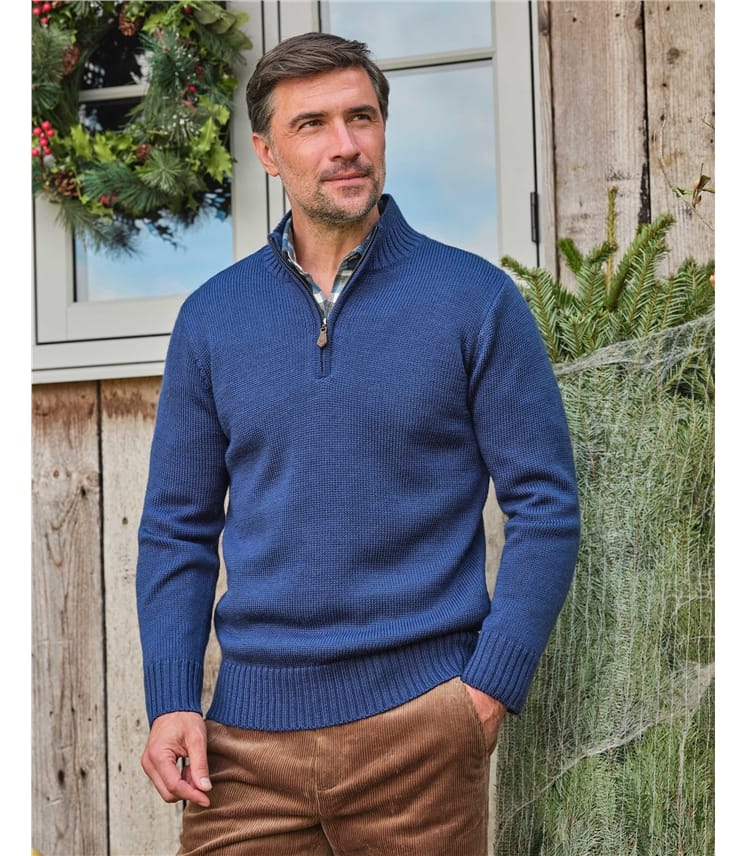 100% Pure Wool Country Zip Neck Jumper