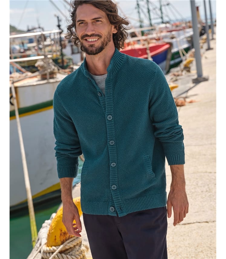 Moss Stitch Button Neck Cardigan