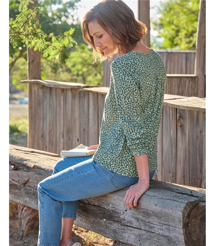 Button Through Print Jersey Top