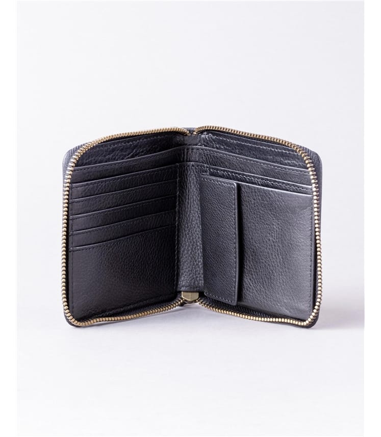 Black | Waverton Leather Zip Purse | WoolOvers UK