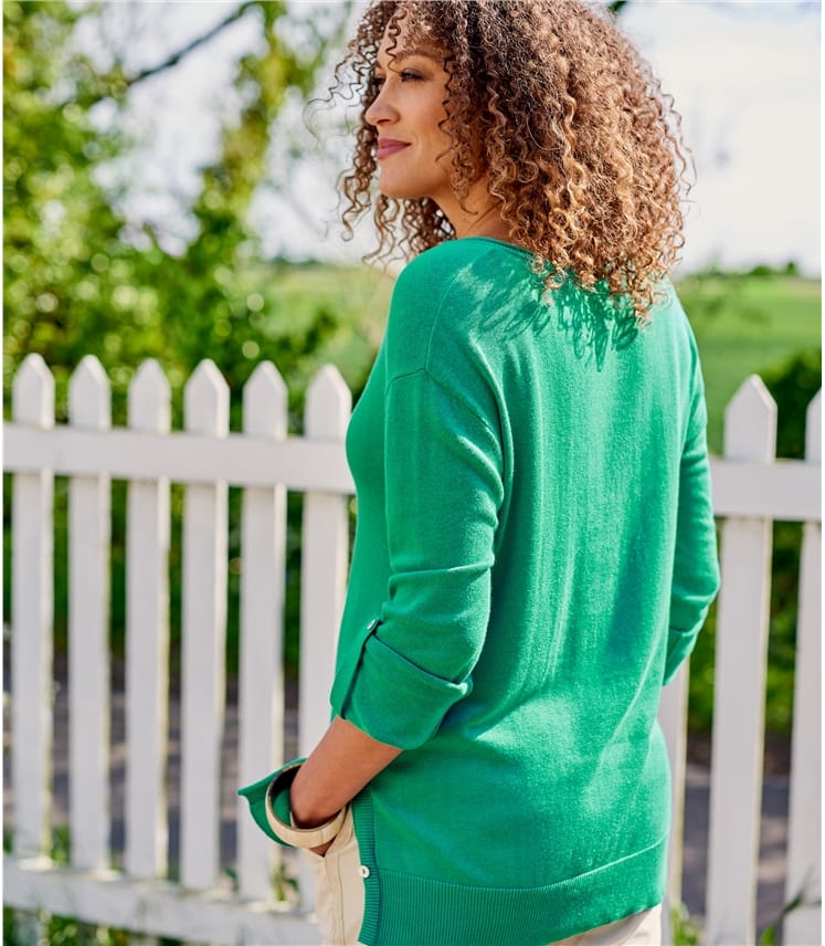 Succulent Green Womens Button Side V Neck Jumper WoolOvers AU