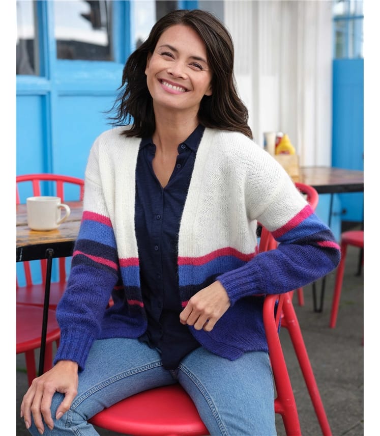 Mohair Stripe Edge To Edge Cardigan