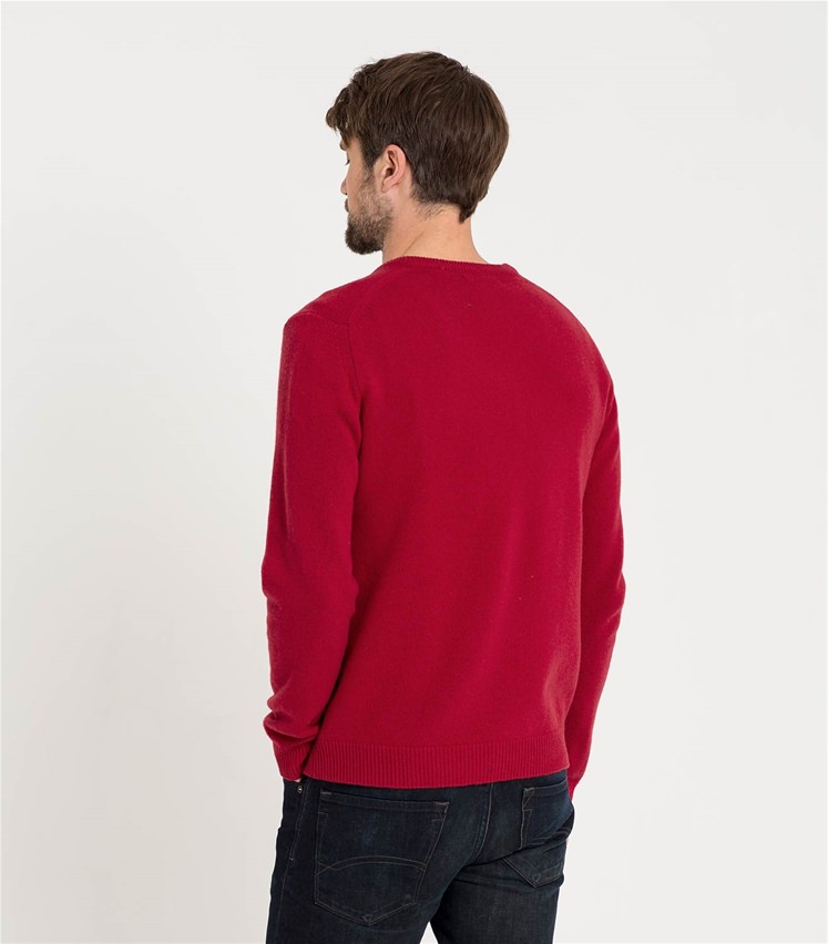 Red | Mens Lambswool V Neck Knitted Sweater | WoolOvers UK