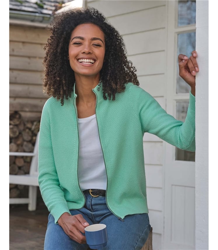 Moss Stitch Zip Cardigan