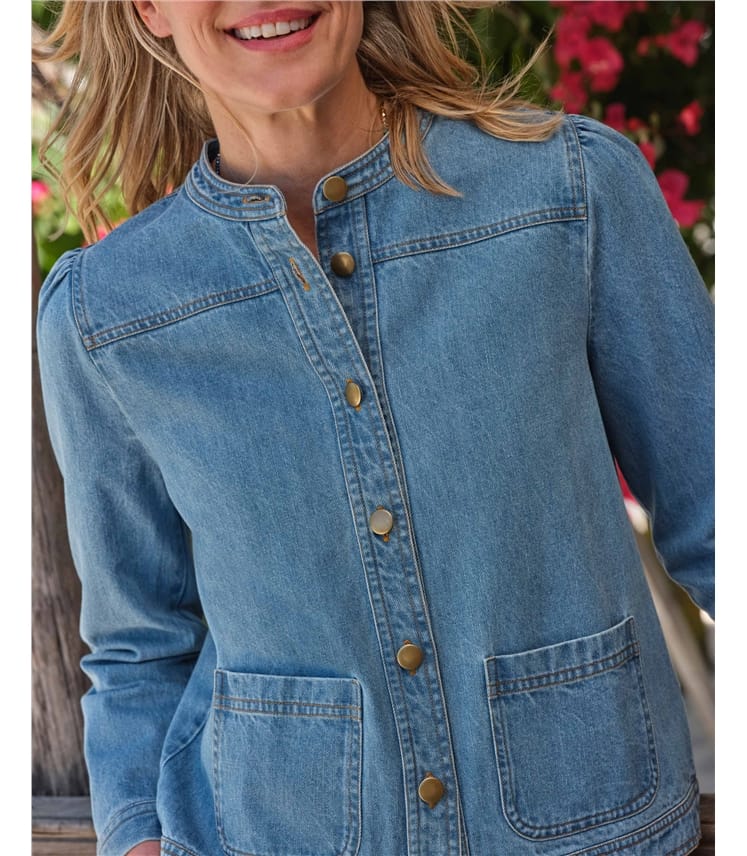 Collarless Denim Jacket