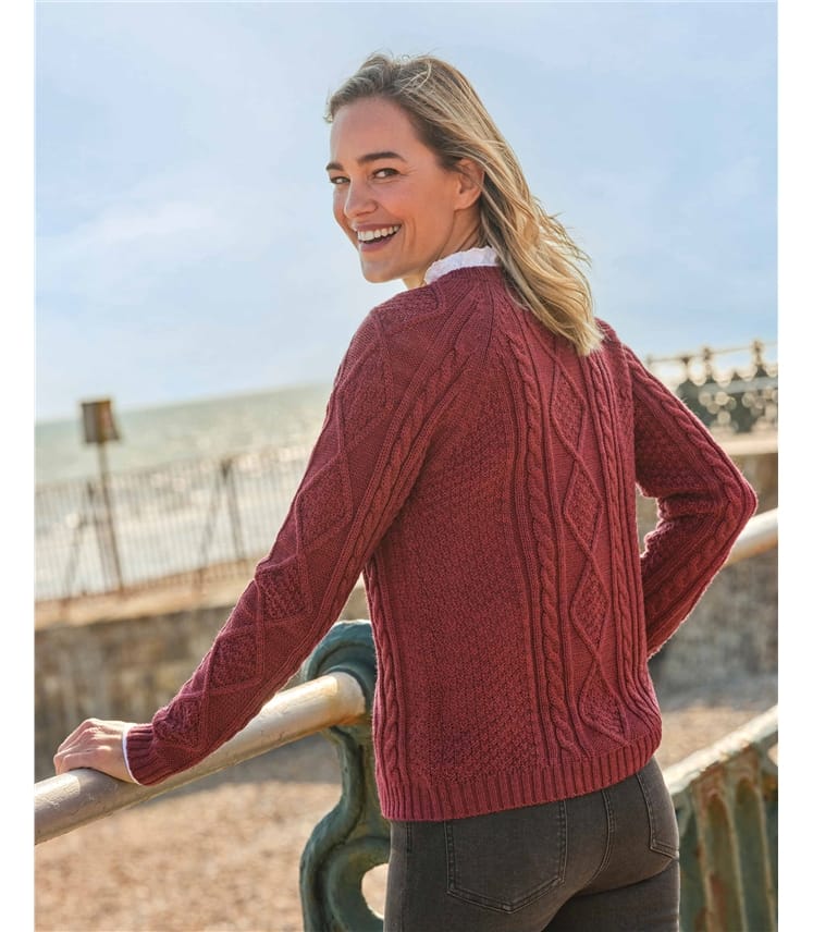 Strickjacke mit Zopfmuster aus reiner Wolle für Damen 