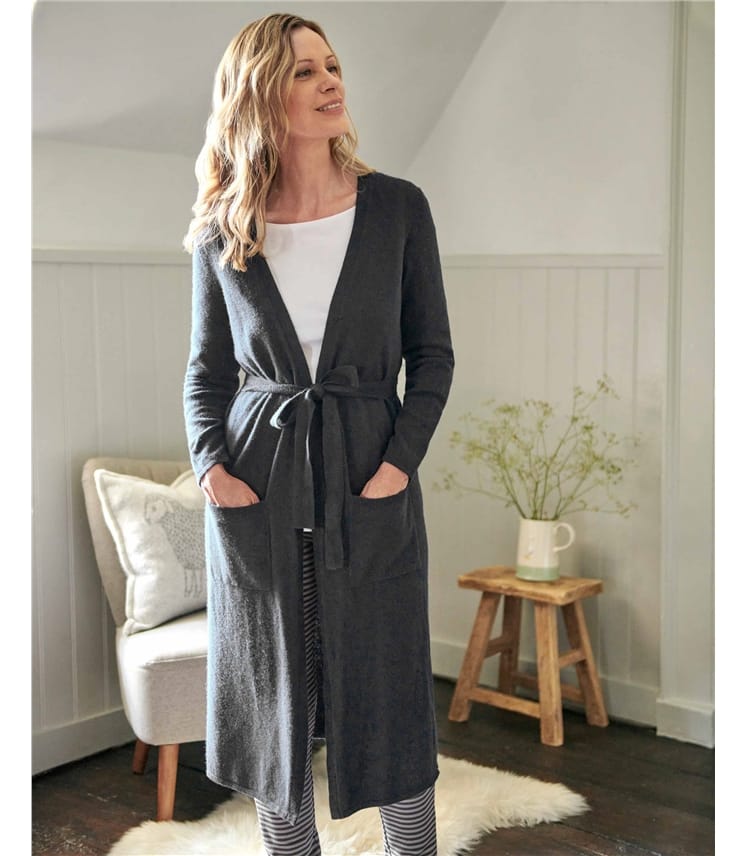 Dark Charcoal Cashmere And Merino Luxe Dressing Gown Woolovers Au