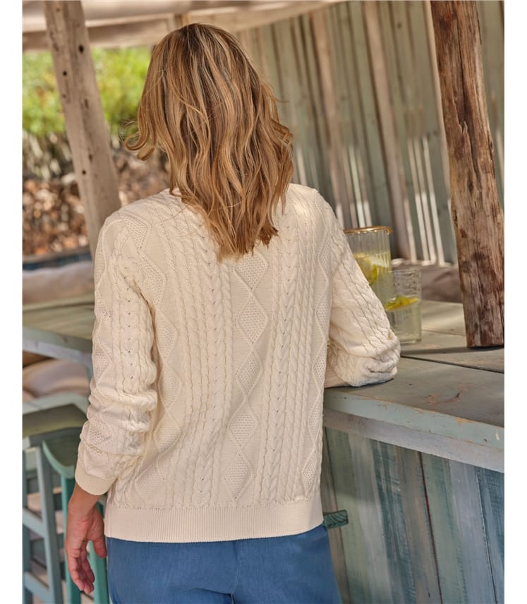 Cable Cotton Button Neck Cardigan