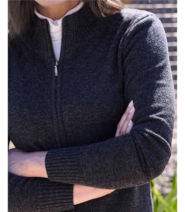 Lambswool Zip Thru Cardigan