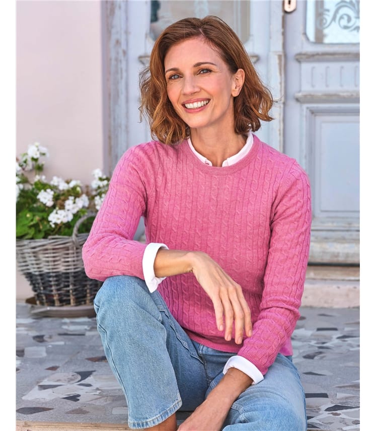 Cashmere Merino Cable Crew Neck Jumper