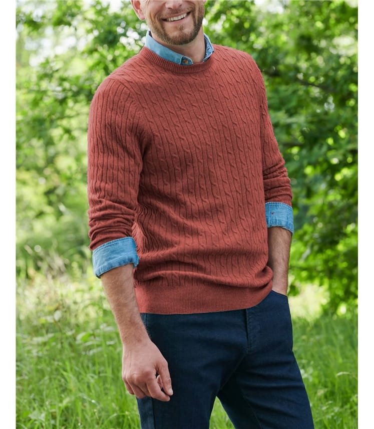 Pullover mit Rundhalsausschnitt und Zopfmuster aus Merinowolle und Kaschmir für Herren
