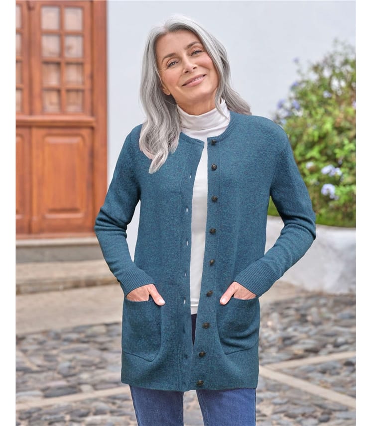 Strickjacke mit Rundhalsausschnitt aus Lammwolle für Damen