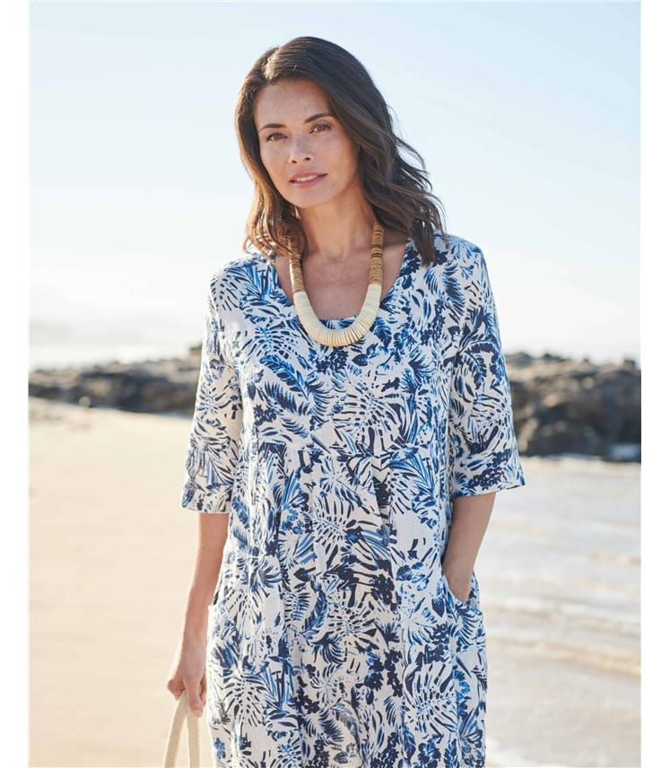 Womens Linen Pocket Tunic Dress
