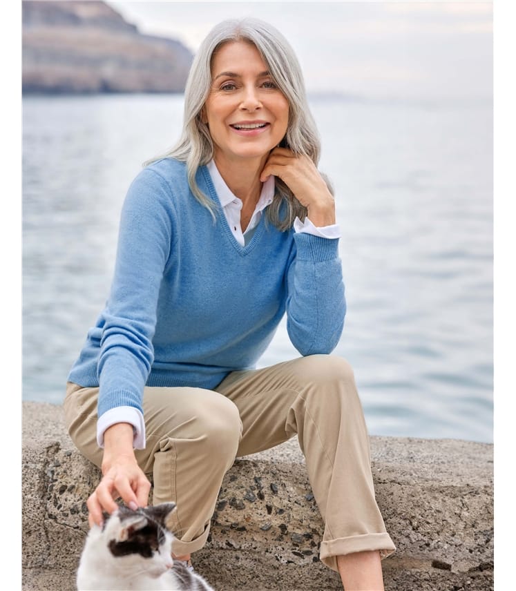 Pullover mit V-Ausschnitt aus Merinowolle und Kaschmir für Damen