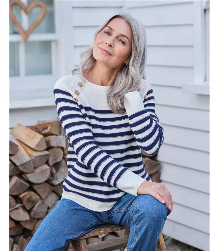 Breton Button Stripe Sweater