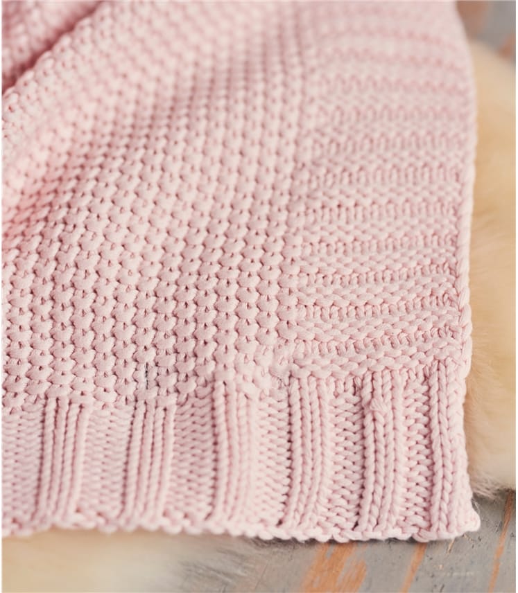 Light Pink | 100% Cotton Moss Stitch Blanket | WoolOvers UK