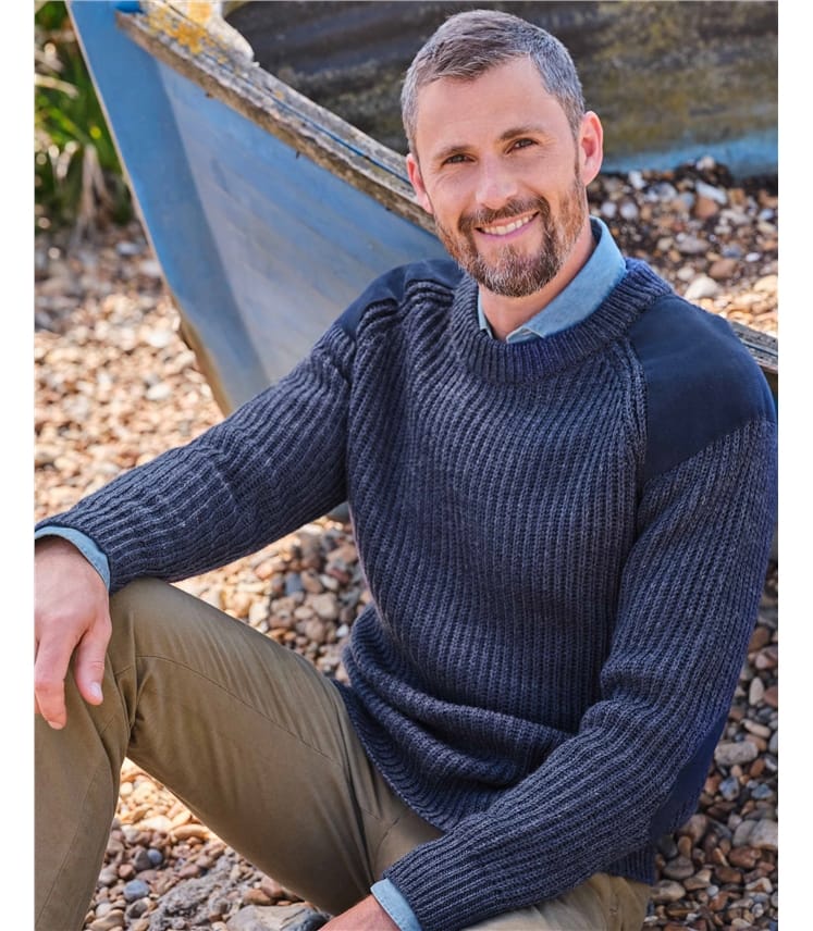 Mens Fisherman Merino Wool Sweater Natural