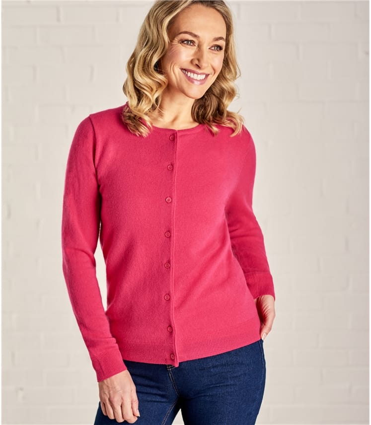 Rose fuchsia Cardigan  classique  col rond Femme  